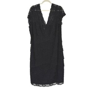 Karen Miller New York Black‎ Beaded Lace Tiered Cocktail Dress Plus Size 22W